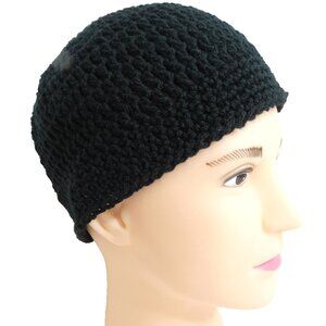 Black Skull Cap OS Short Beanie Ski Hat Handmade Crochet Hand Knit 7.5  NWT